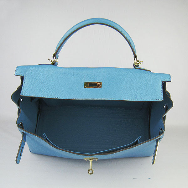 Luxury Hermes Kelly 35cm Togo Leather Handbag Light Blue/Golden