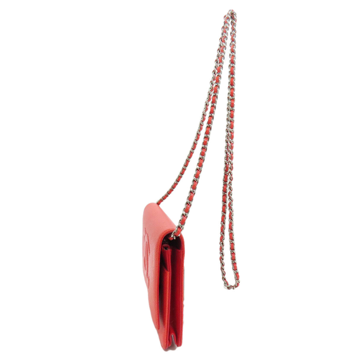CHANEL Shoulder Bag Grained Calfskin Skin Red Chain wallet COCO Mark