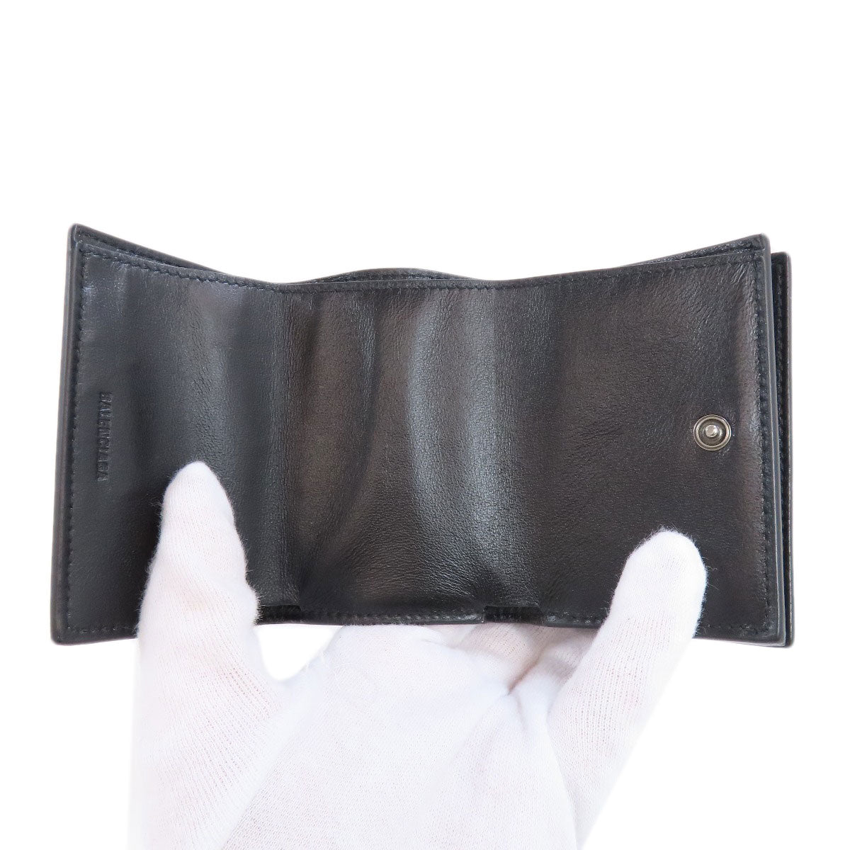 BALENCIAGA Bifold Wallet 664037 leather black Tri-fold Wallet Mini Wallet mens