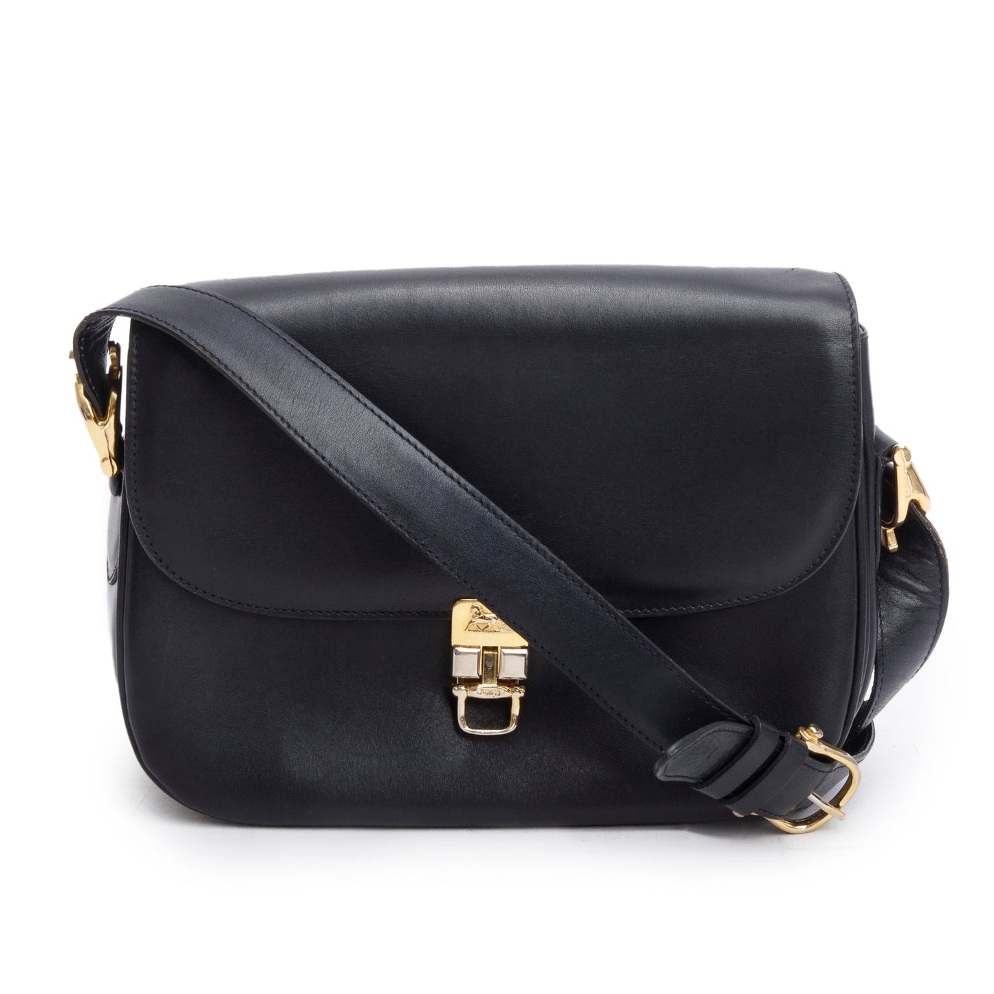Celine Black Leather Horse Carriage Shoulder Bag