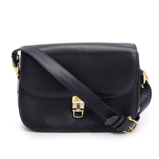 Celine Black Leather Horse Carriage Shoulder Bag