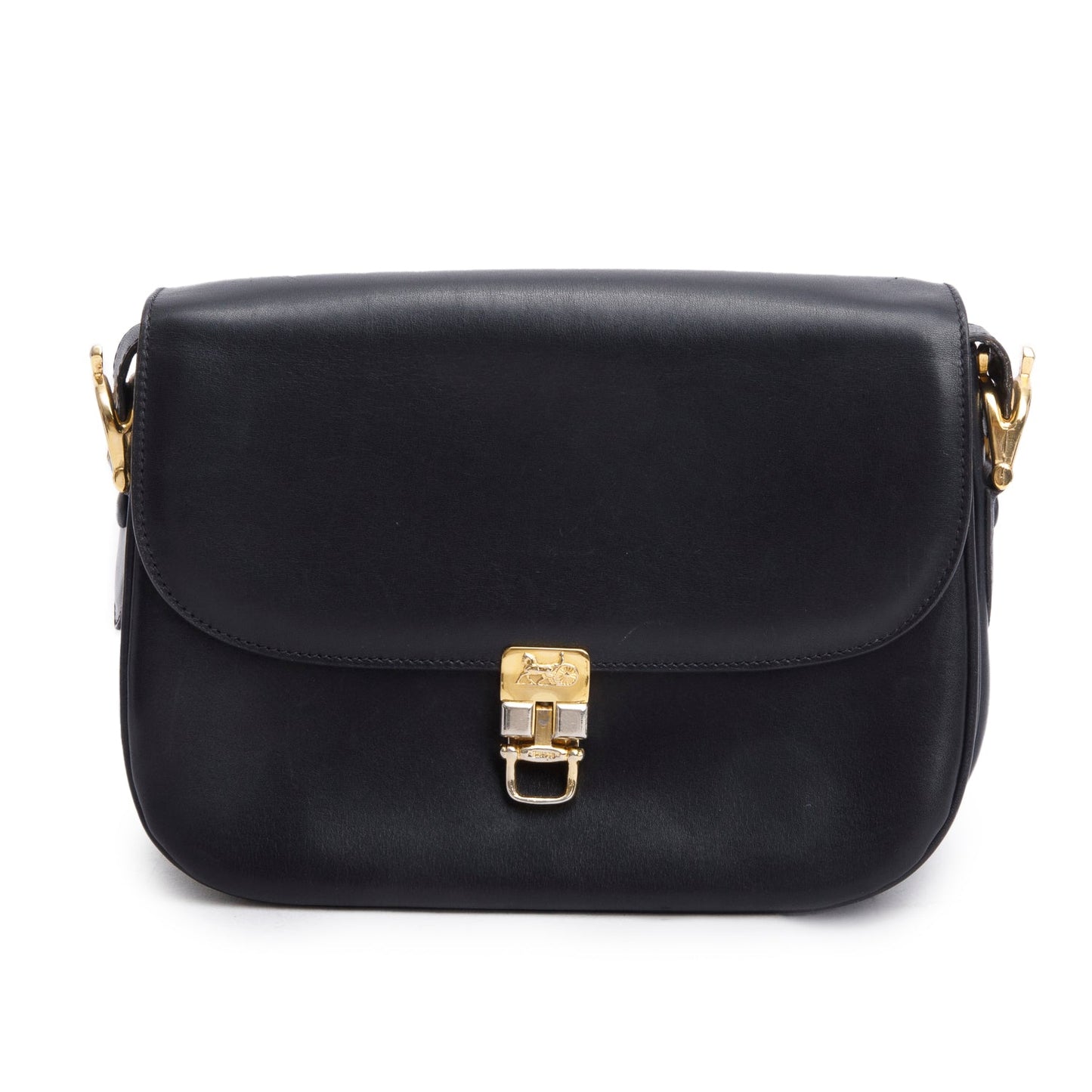 Celine Black Leather Horse Carriage Shoulder Bag