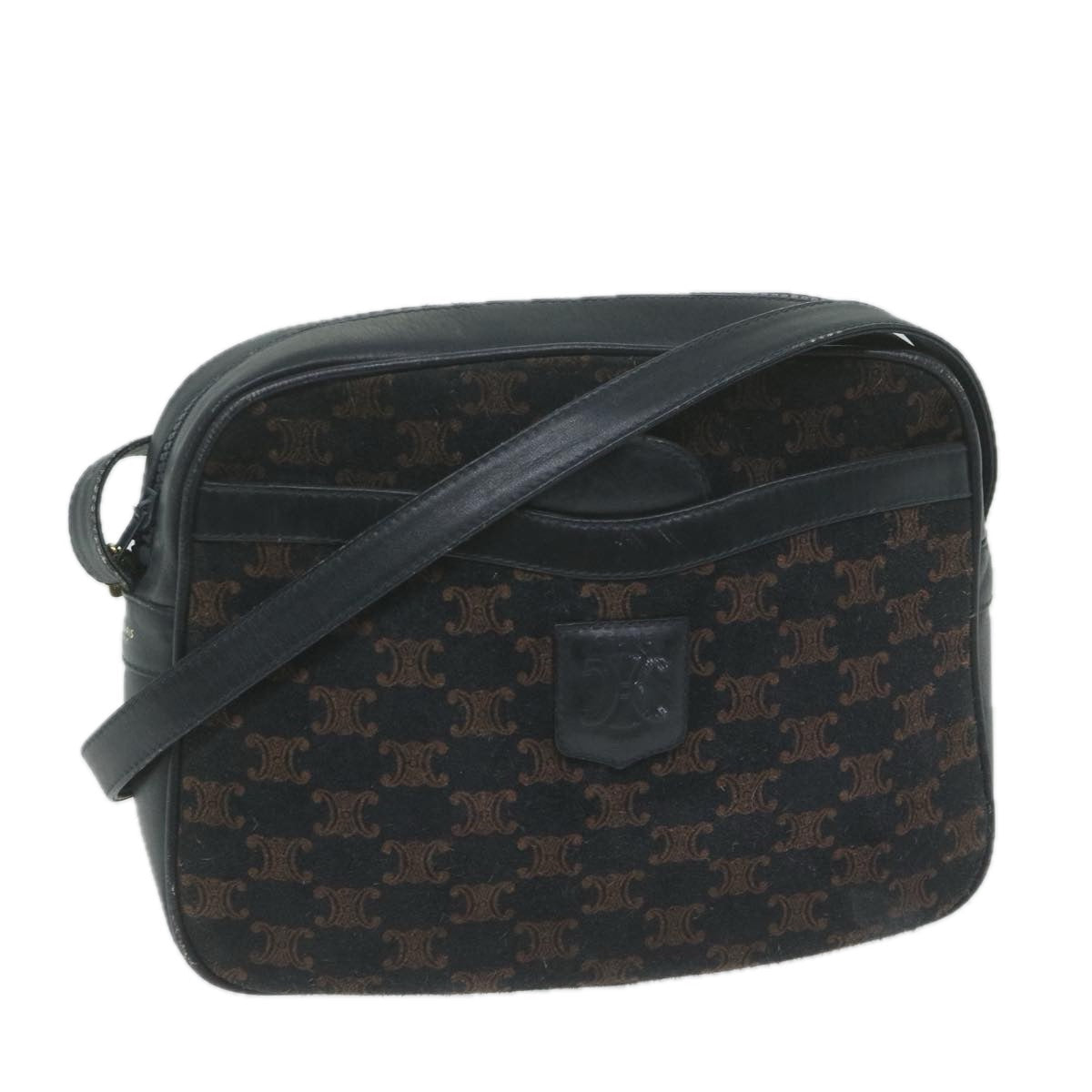 Luxury CELINE Macadam Canvas Shoulder Bag Navy 65782