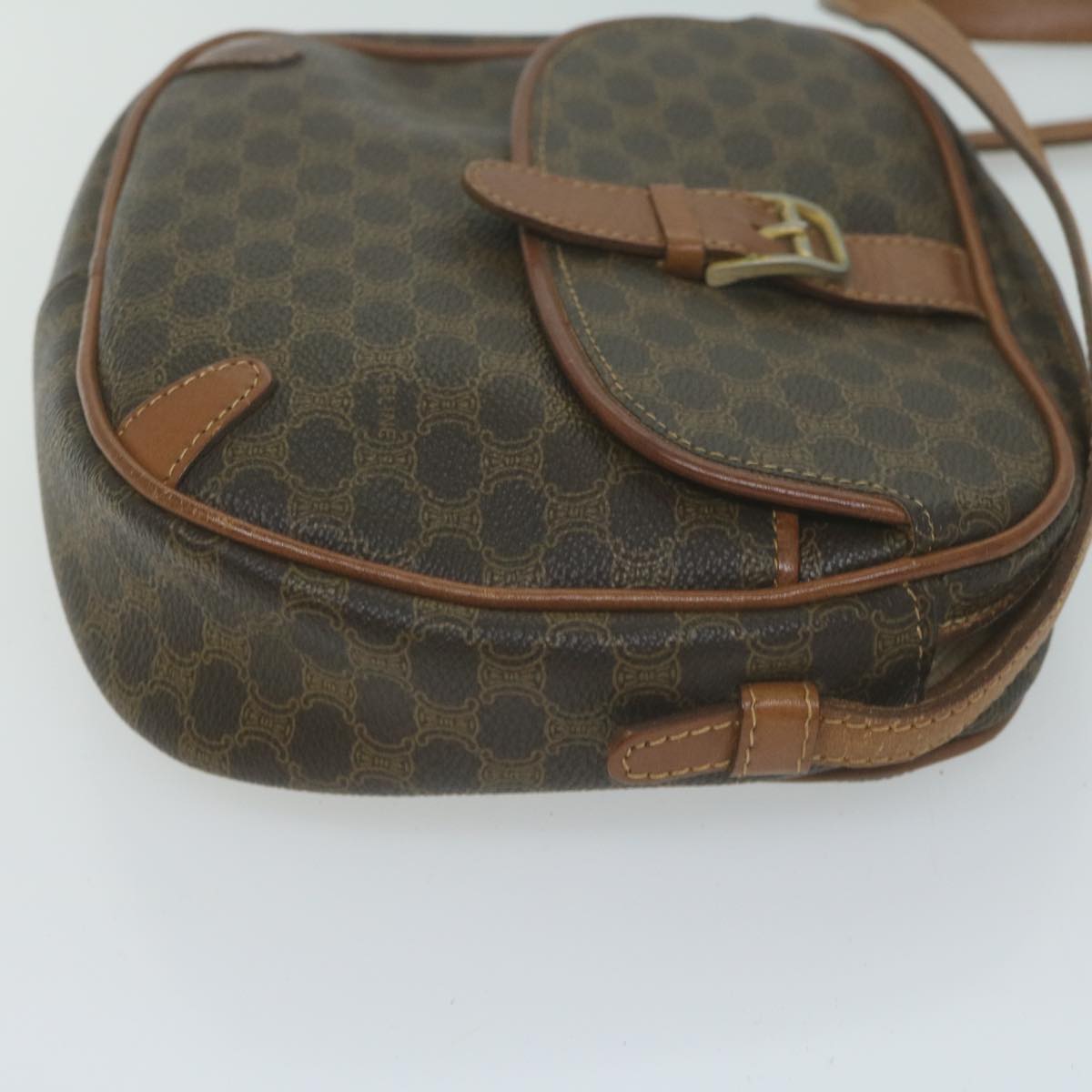 Luxury CELINE Macadam Canvas Shoulder Bag PVC Leather Brown 65786