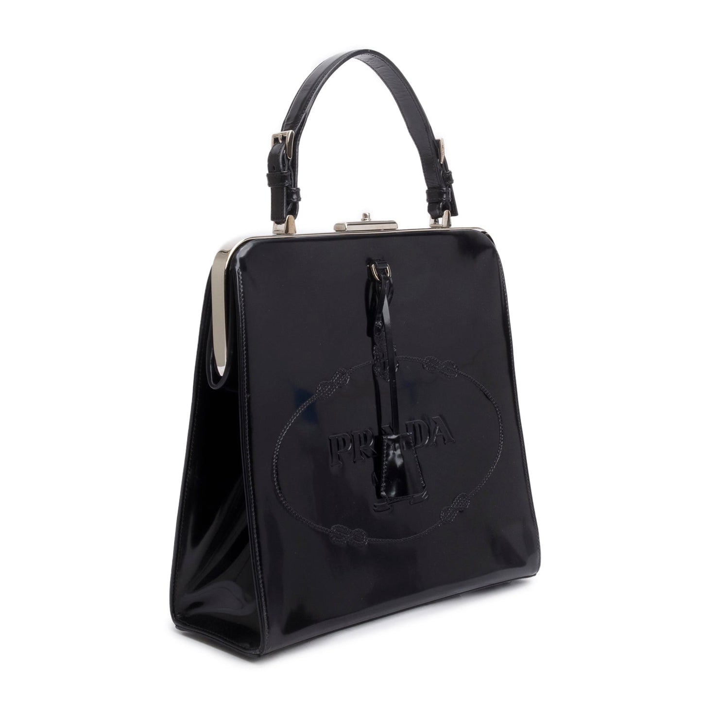 Prada Black Spazzolato Logo Frame Handle Bag