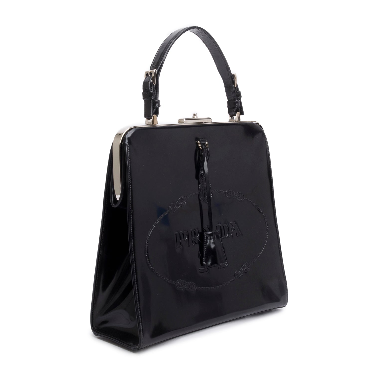 Prada Black Spazzolato Logo Frame Handle Bag