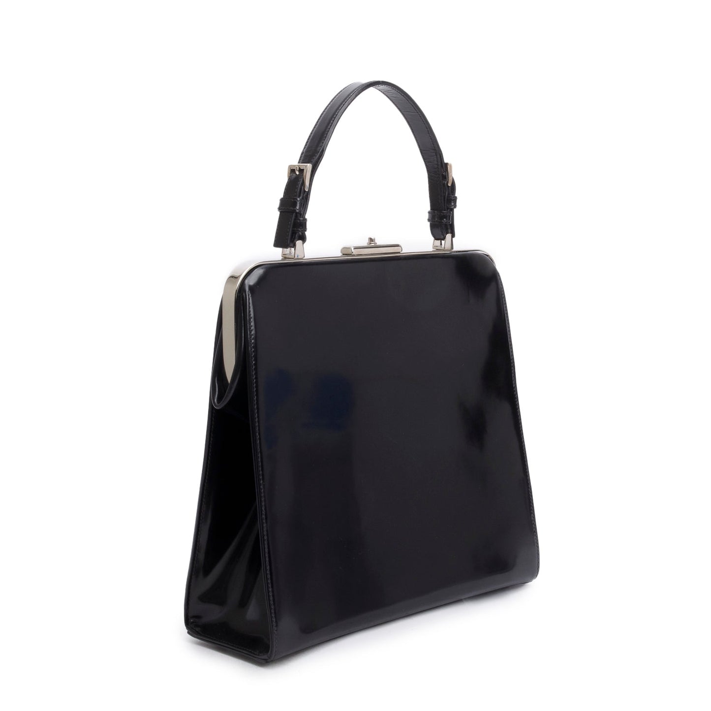 Prada Black Spazzolato Logo Frame Handle Bag