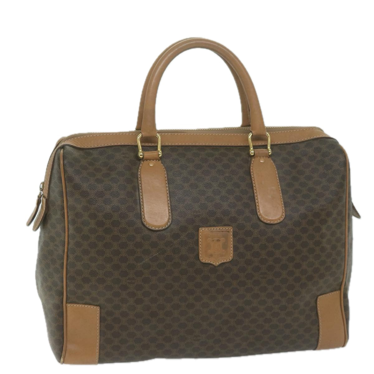Luxury CELINE Macadam Canvas Boston Bag PVC Brown 65800