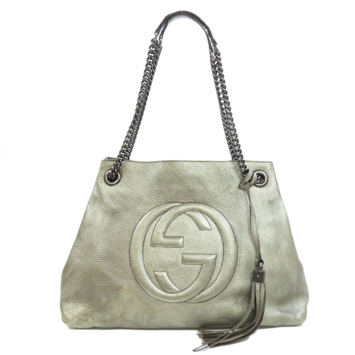 GUCCI Tote Bag 308982 leather Silver Soho Interlocking G Women
