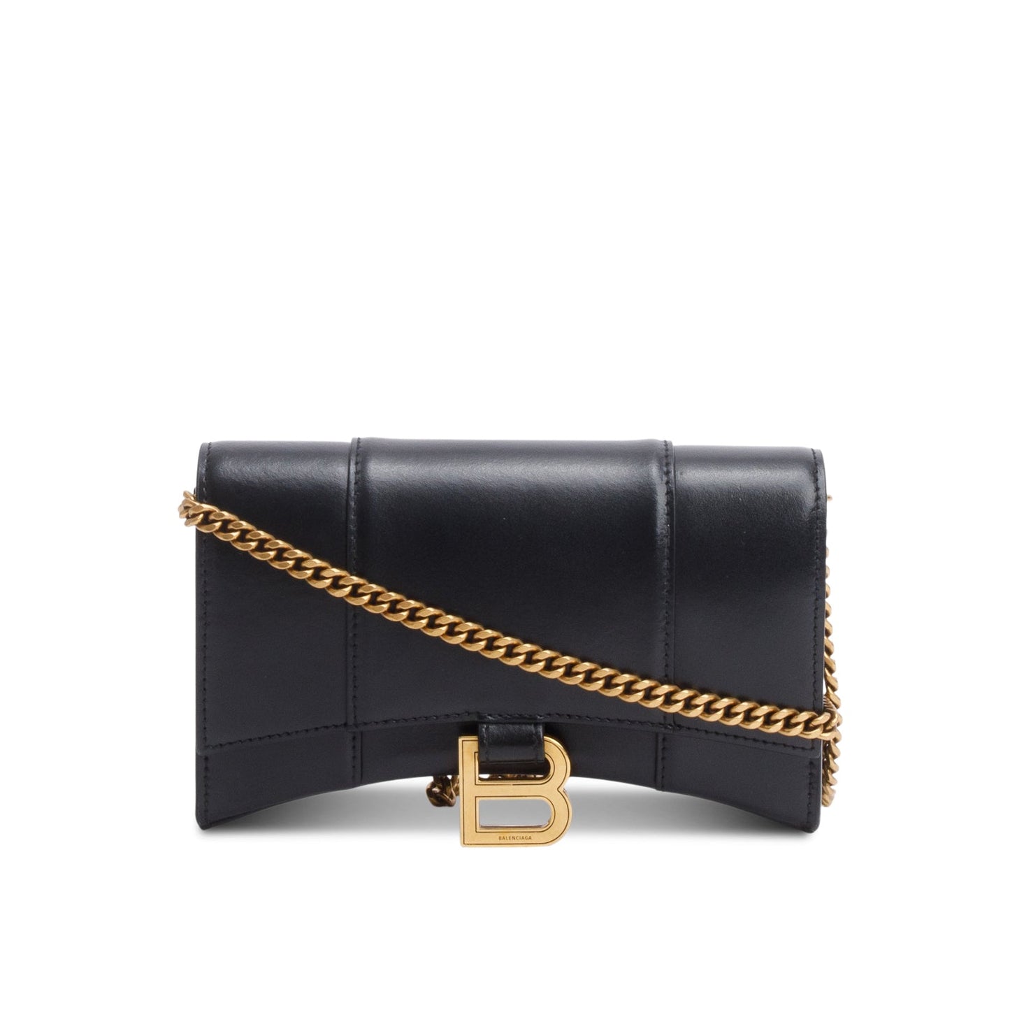 Balenciaga Black Smooth Leather Hourglass Wallet on Chain