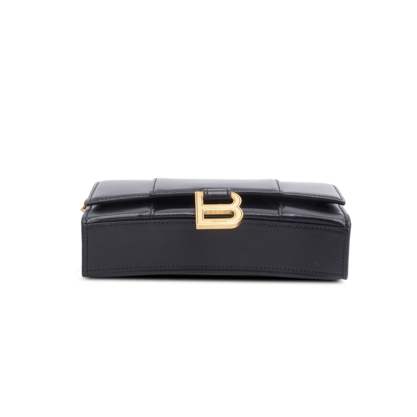 Balenciaga Black Smooth Leather Hourglass Wallet on Chain