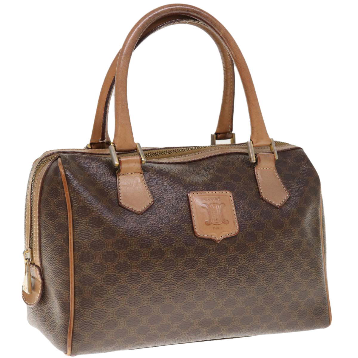 Luxury CELINE Macadam Canvas Boston Bag PVC Brown 65901