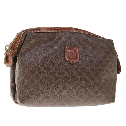 Luxury CELINE Macadam Canvas Pouch PVC Leather Brown 65907