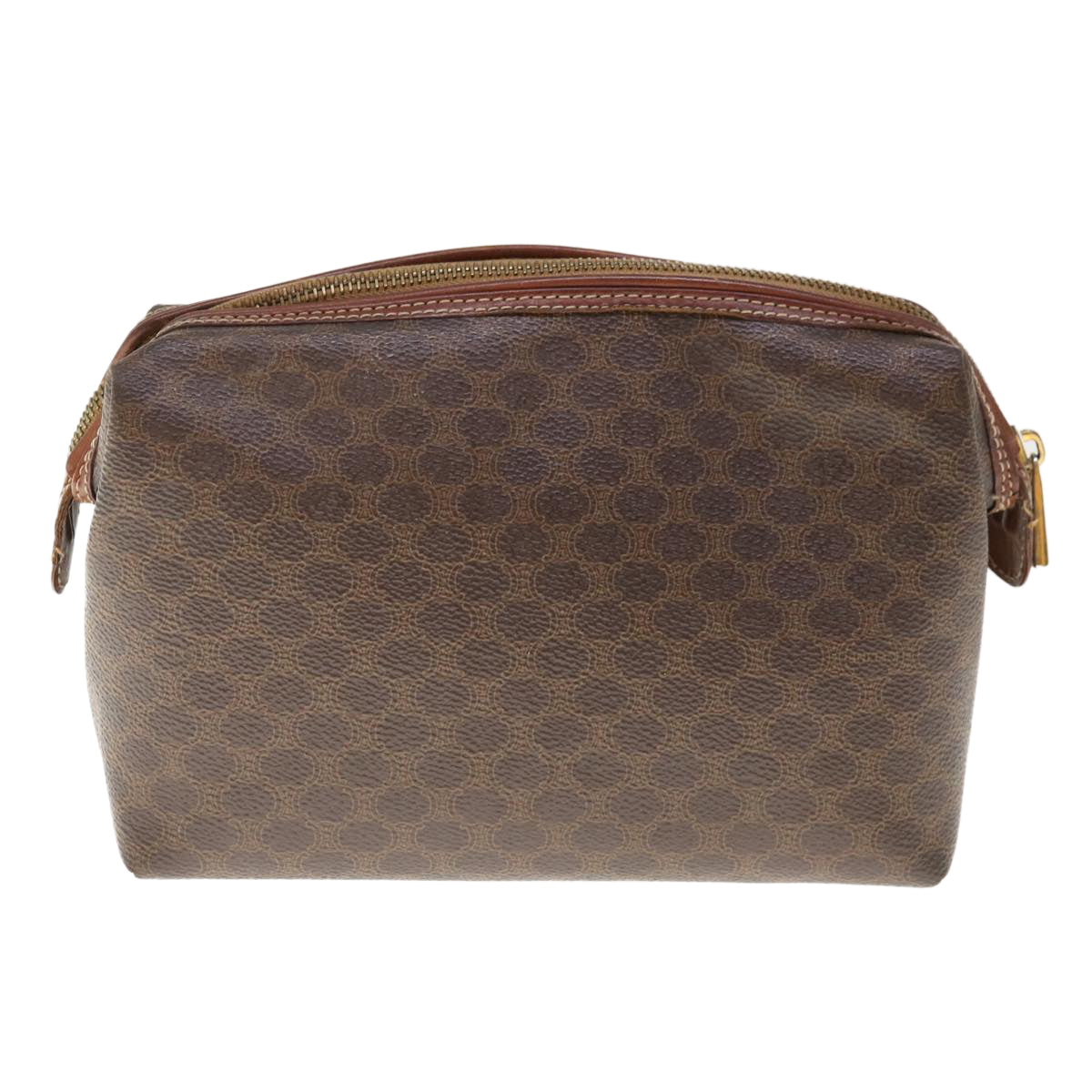 Luxury CELINE Macadam Canvas Pouch PVC Leather Brown 65907