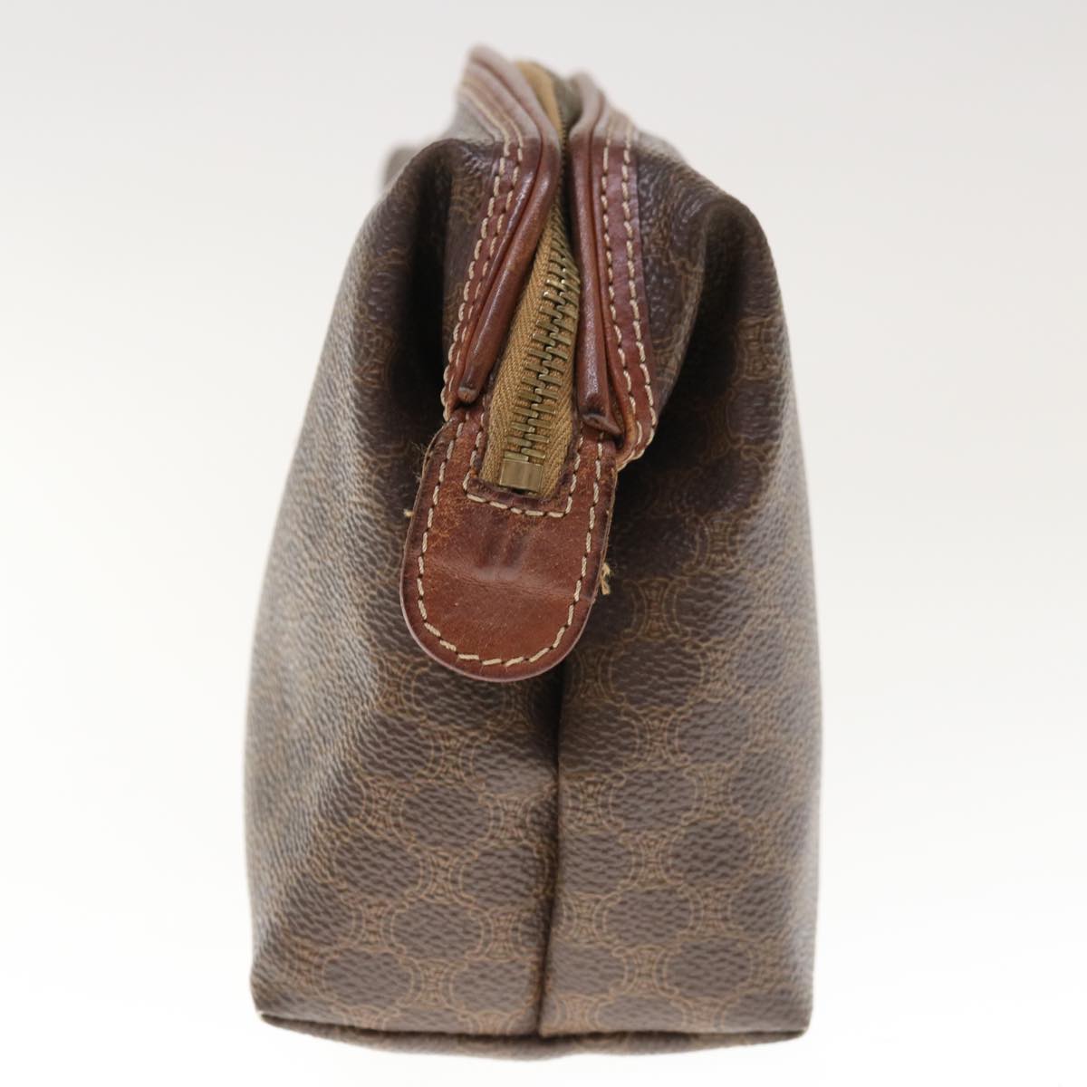 Luxury CELINE Macadam Canvas Pouch PVC Leather Brown 65907