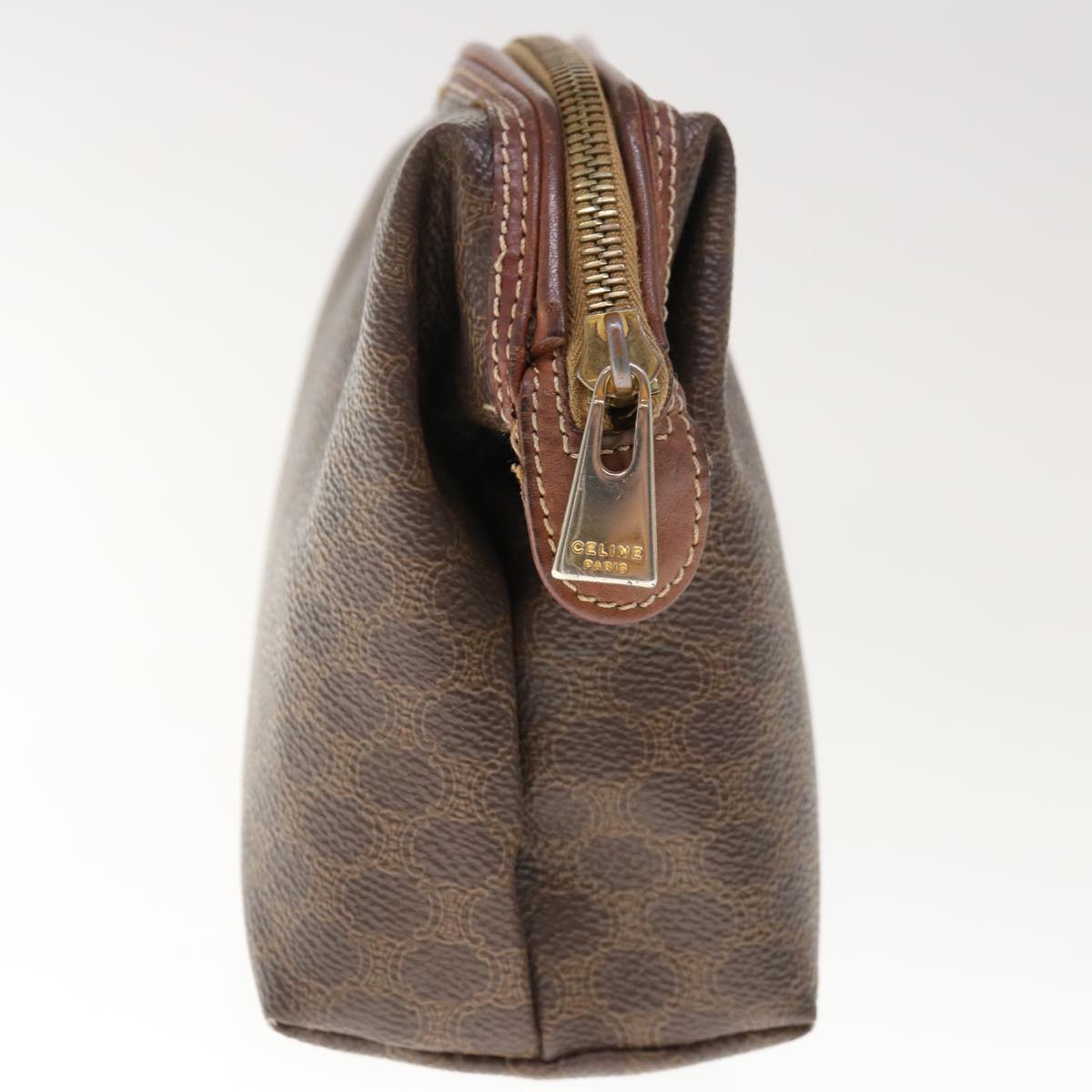 Luxury CELINE Macadam Canvas Pouch PVC Leather Brown 65907
