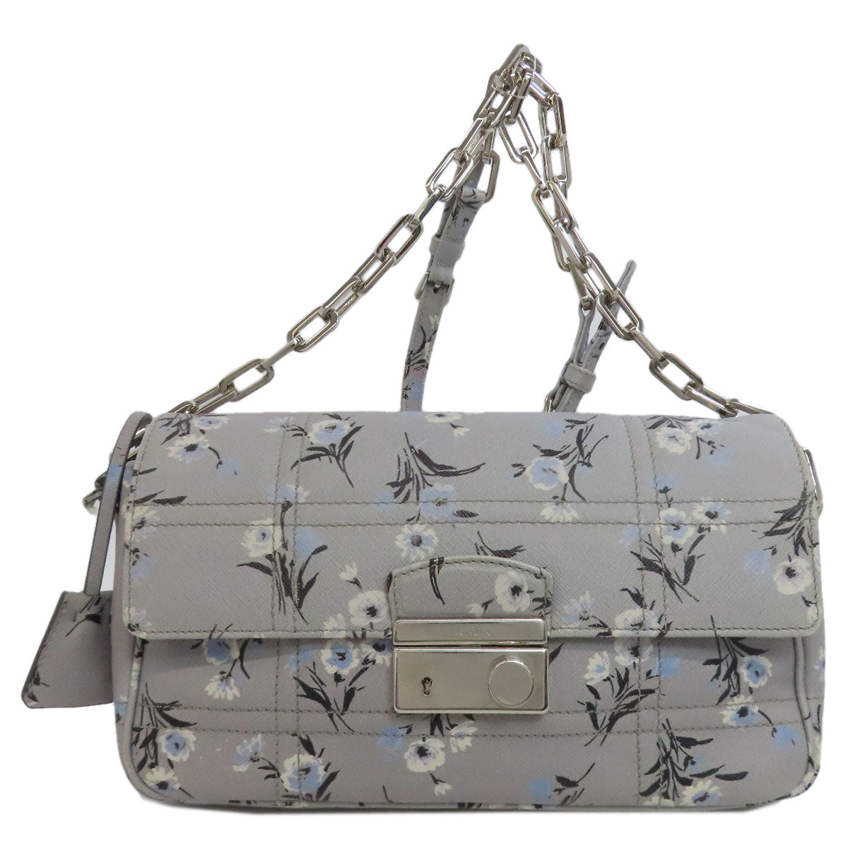 PRADA Shoulder Bag PVC gray Flower motif