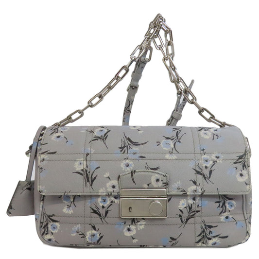 PRADA Shoulder Bag PVC gray Flower motif