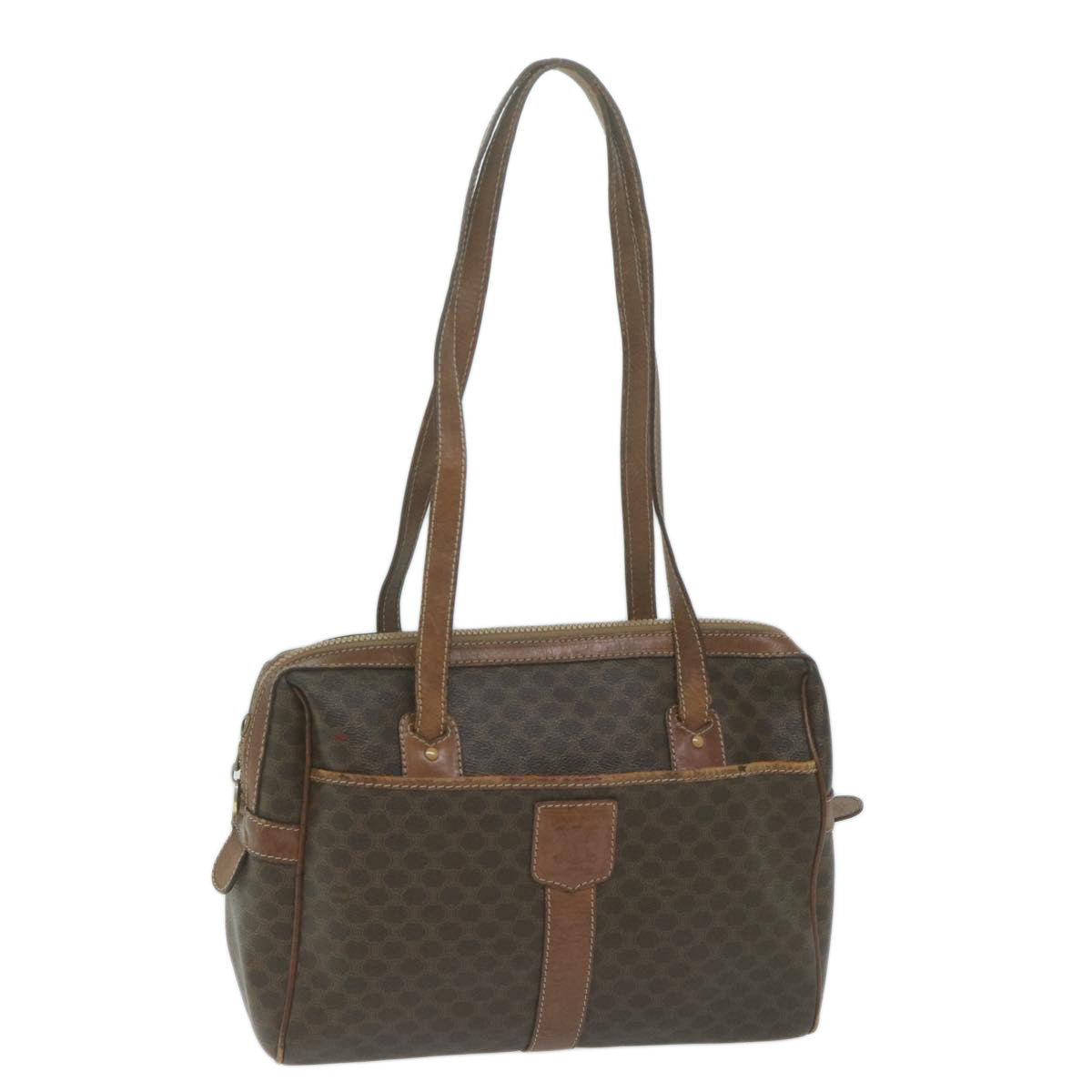 Luxury CELINE Macadam Canvas Shoulder Bag PVC Leather Brown 65957