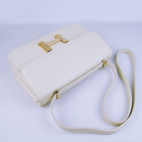 Luxury Hermes Calf Leather Message Bag Beige Golden