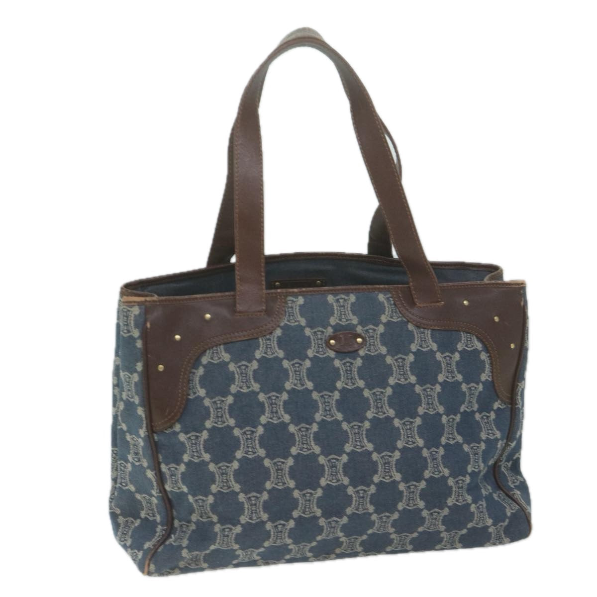 Luxury CELINE Paris Macadam Canvas Tote Bag Blue 65961