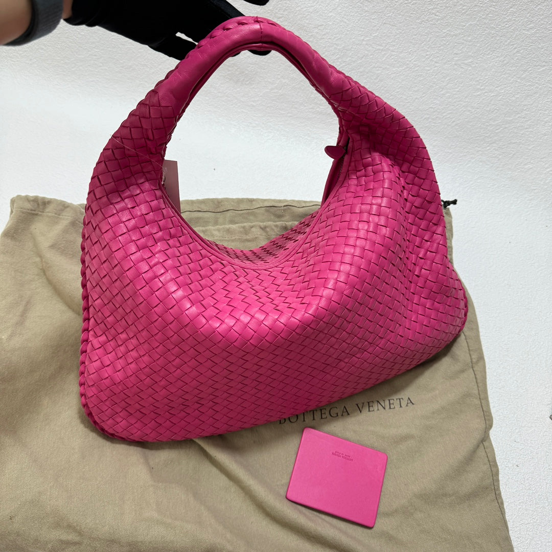 Bottega Veneta Veneta Hobo Medium Fuchsia Pink Intrecciato Leather Bag 47cm