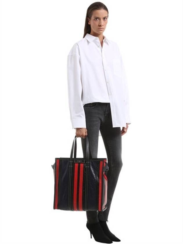 Luxury Balenciaga Trending 2026 Bazar Striped Medium Tote Bag Red Navy