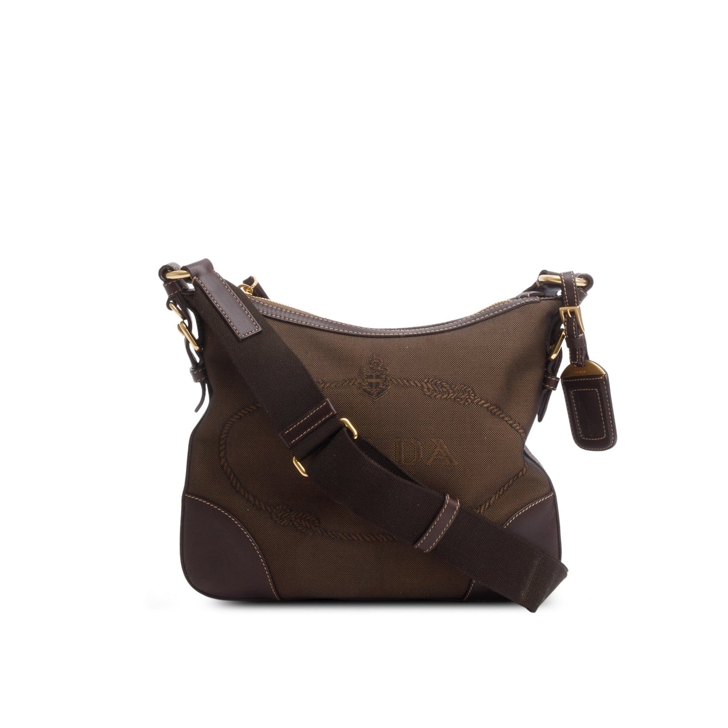 Prada Brown Canapa Jacquard Logo Flat Messenger Bag