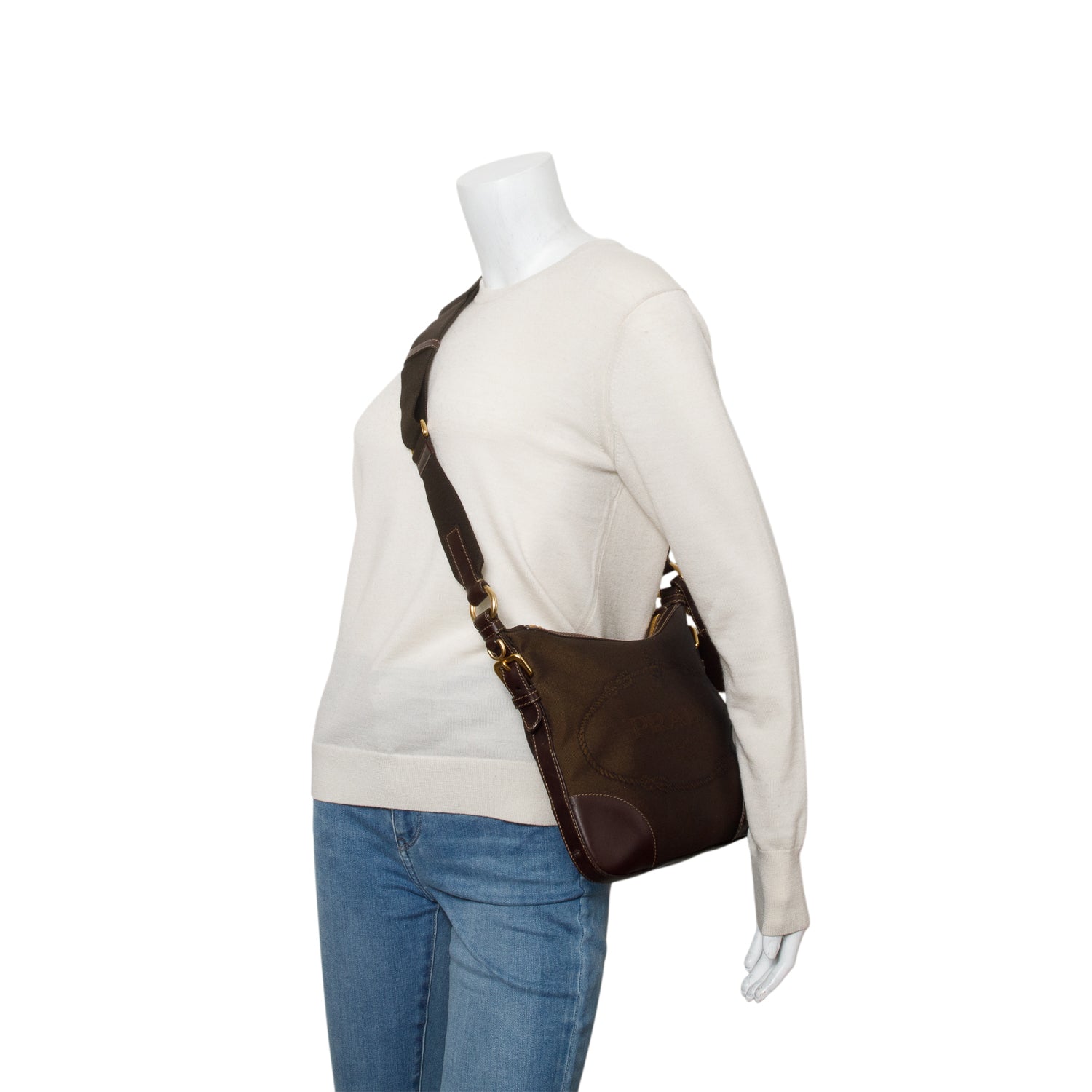 Prada Brown Canapa Jacquard Logo Flat Messenger Bag