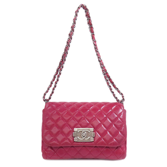 CHANEL Shoulder Bag Calfskin Red ChainShoulder Boy Chanel SilverMetal