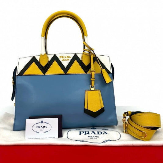PRADA Shoulder Bag leather blue Esplanade