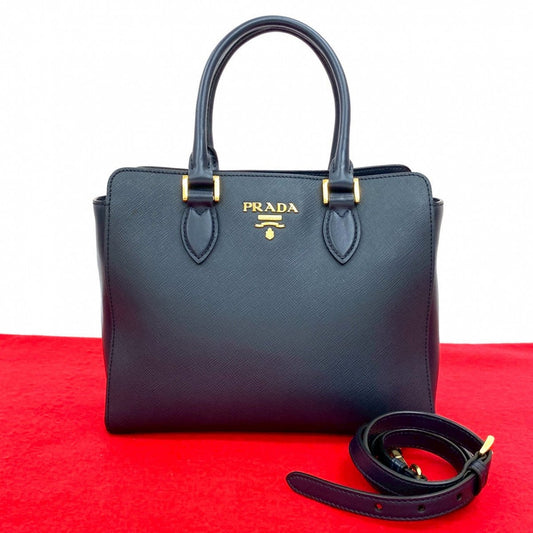 PRADA Shoulder Bag leather Navy