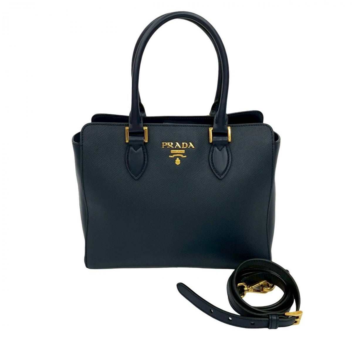 PRADA Shoulder Bag leather Navy - Style 2