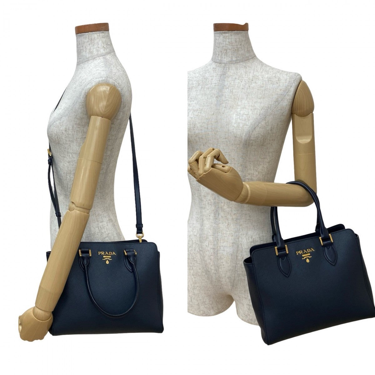 PRADA Shoulder Bag leather Navy - Style 2