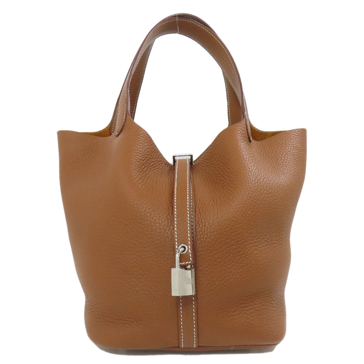 HERMES Handbag Taurillon Clemence Brown Picotin Lock MM Gold SilverMetal