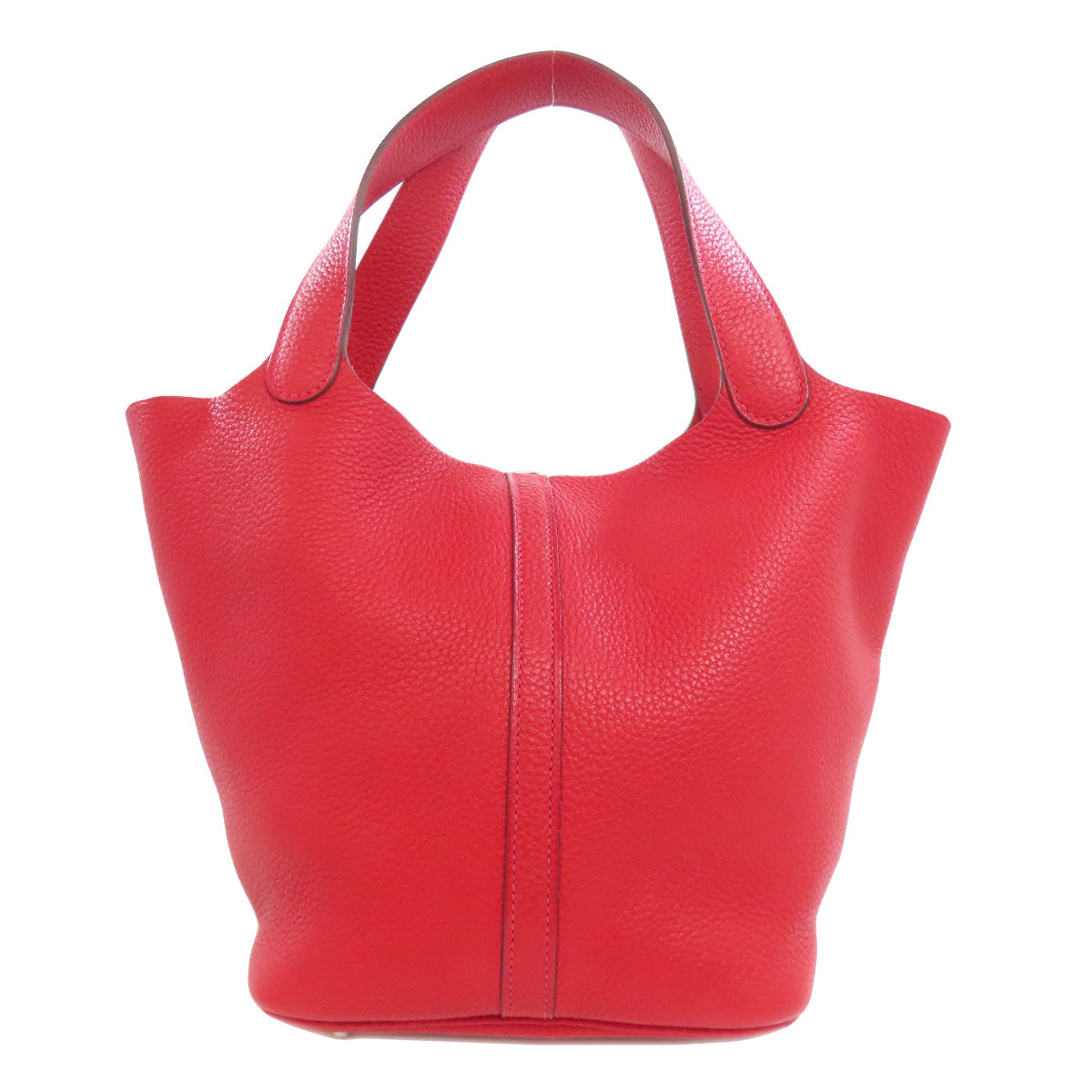 HERMES Handbag Taurillon Clemence Red Picotin Lock MM Rouge Kazak Silver Metal Women
