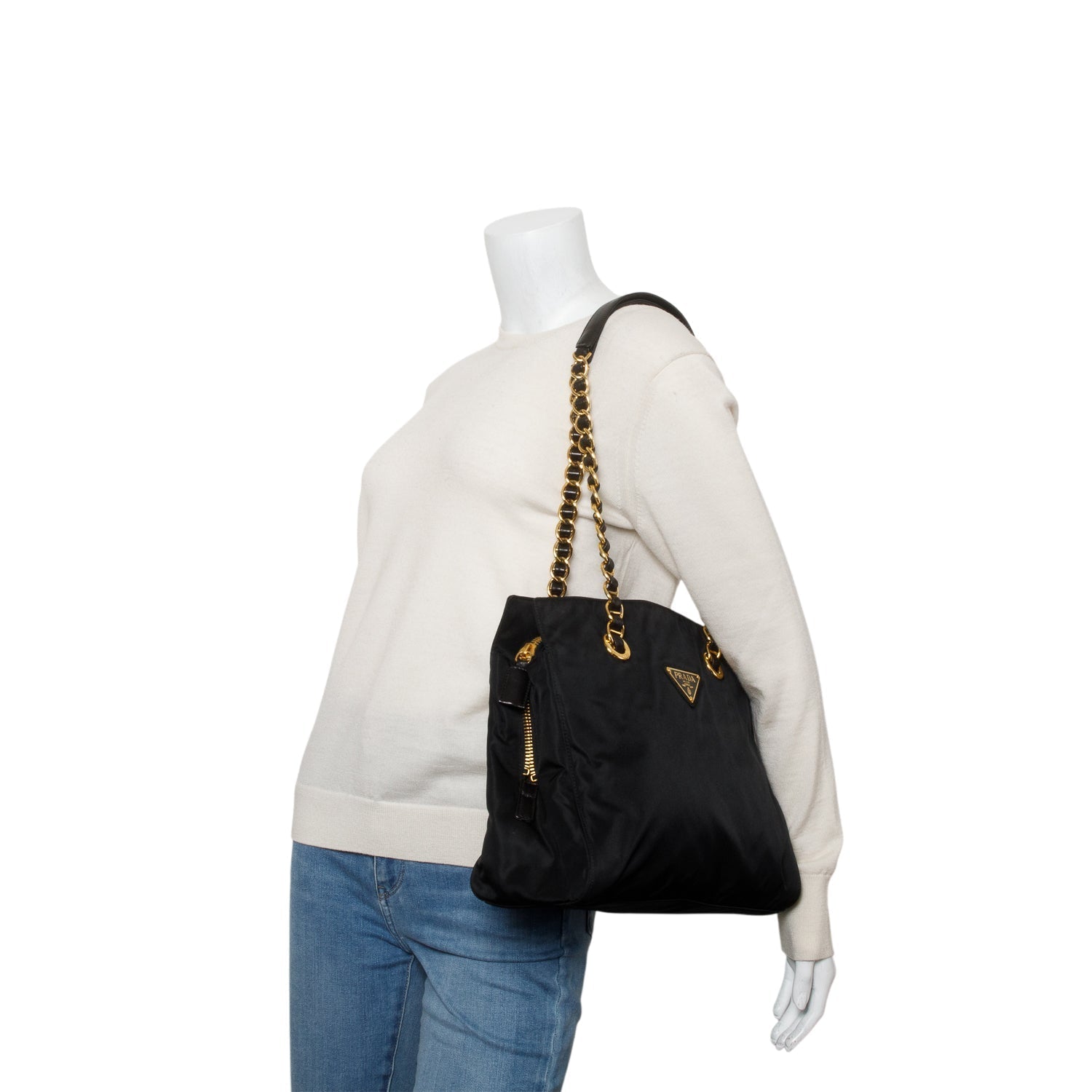 Prada Black Tessuto Nylon Chain Shoulder Bag