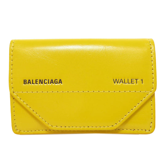 BALENCIAGA Bifold Wallet 529098 leather yellow logo Tri-fold Wallet Women