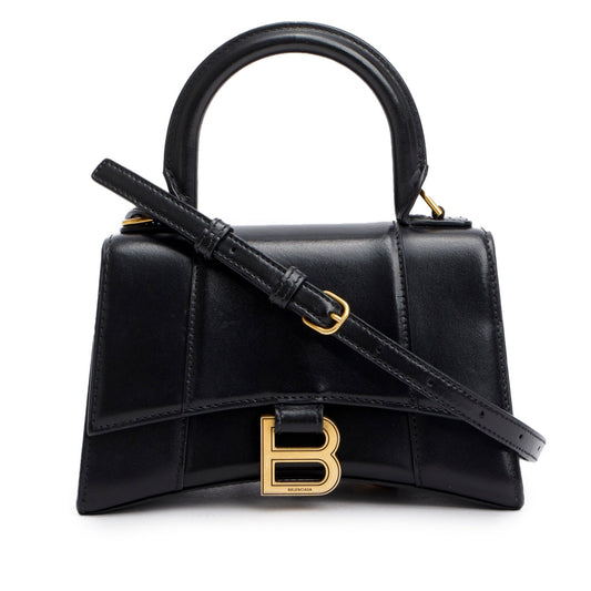 Balenciaga Black Leather XS Hourglass Top Handle Bag