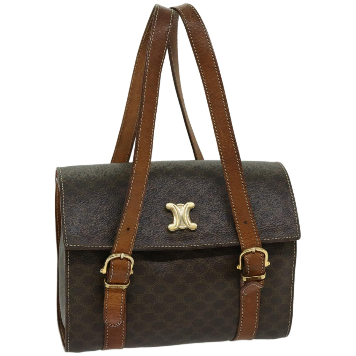 Luxury CELINE Macadam Canvas Hand Bag PVC 2way Brown 66276
