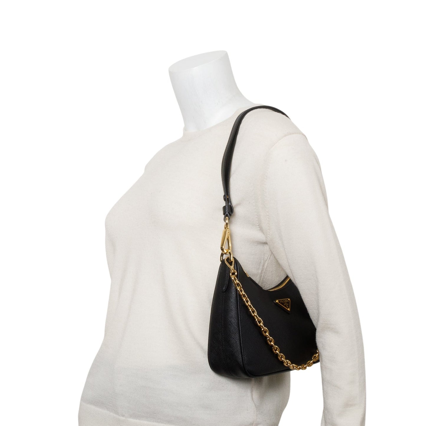 Prada Black Saffiano Lux Mini Re-Edition Shoulder Bag