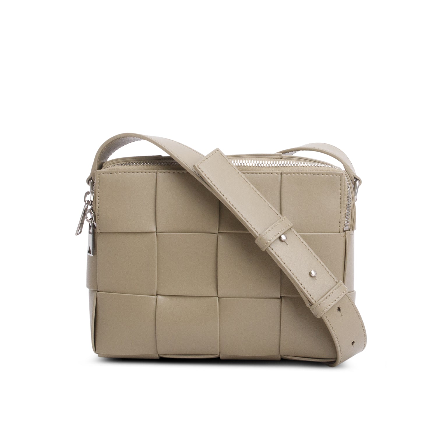 Bottega Veneta Taupe Lambskin Maxi Intrecciato Cassette Crossbody Bag