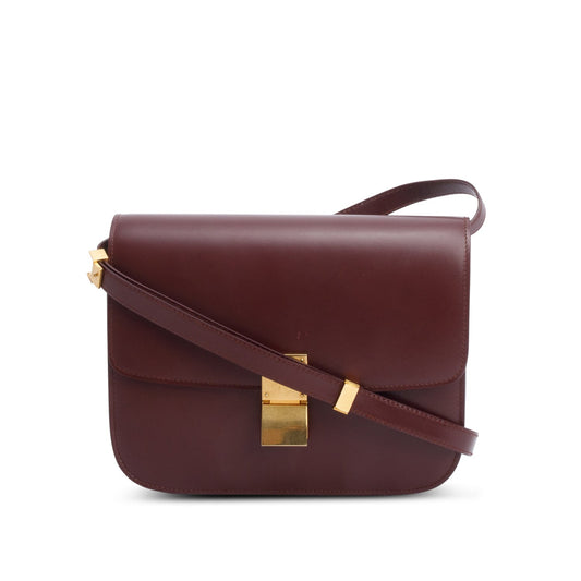 Celine Burgundy Calfskin Medium Classic Box Flap Bag