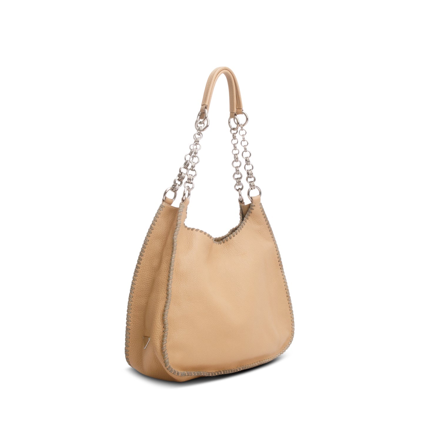 Prada Brown Vitello Daino Whipstitch Chain Hobo