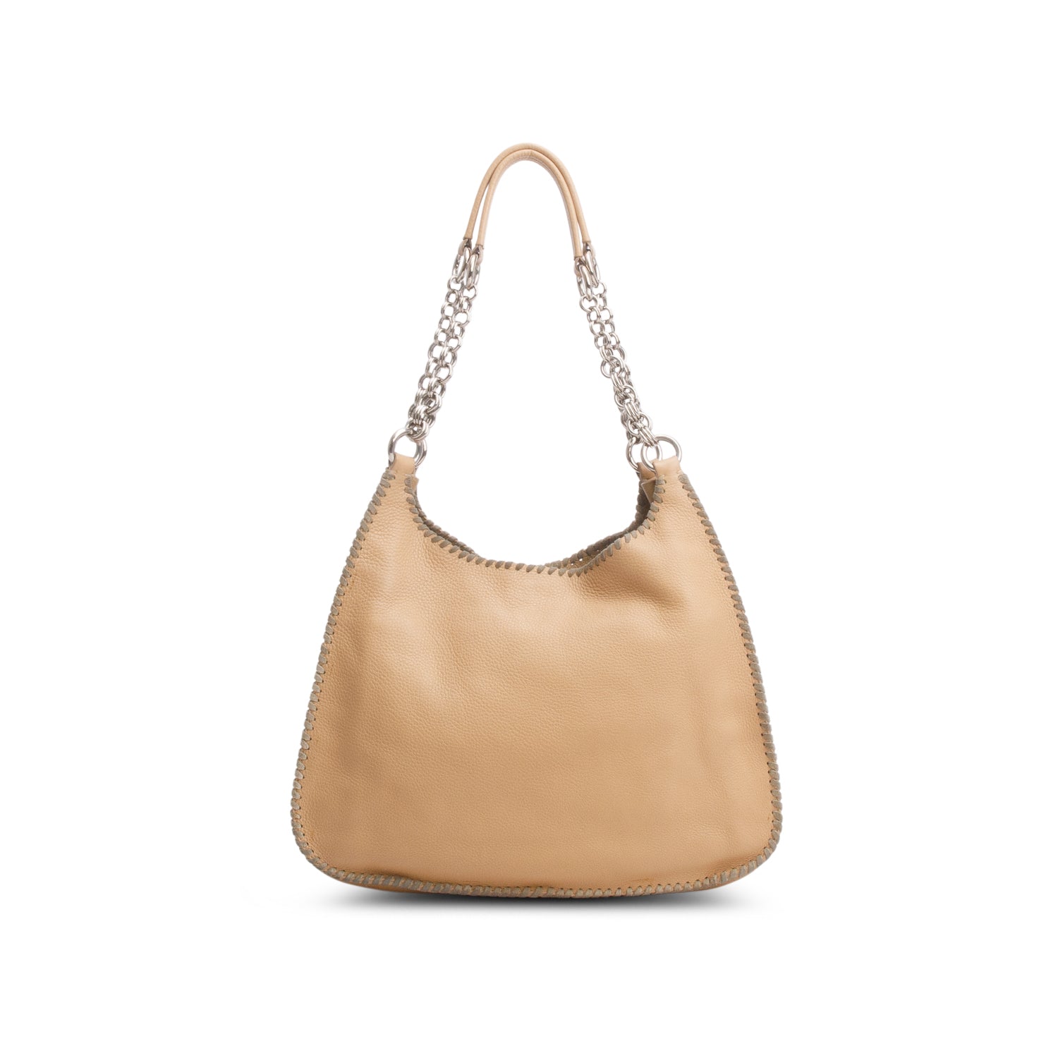 Prada Brown Vitello Daino Whipstitch Chain Hobo