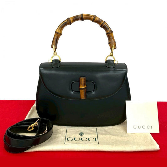 GUCCI Shoulder Bag leather black Bamboo
