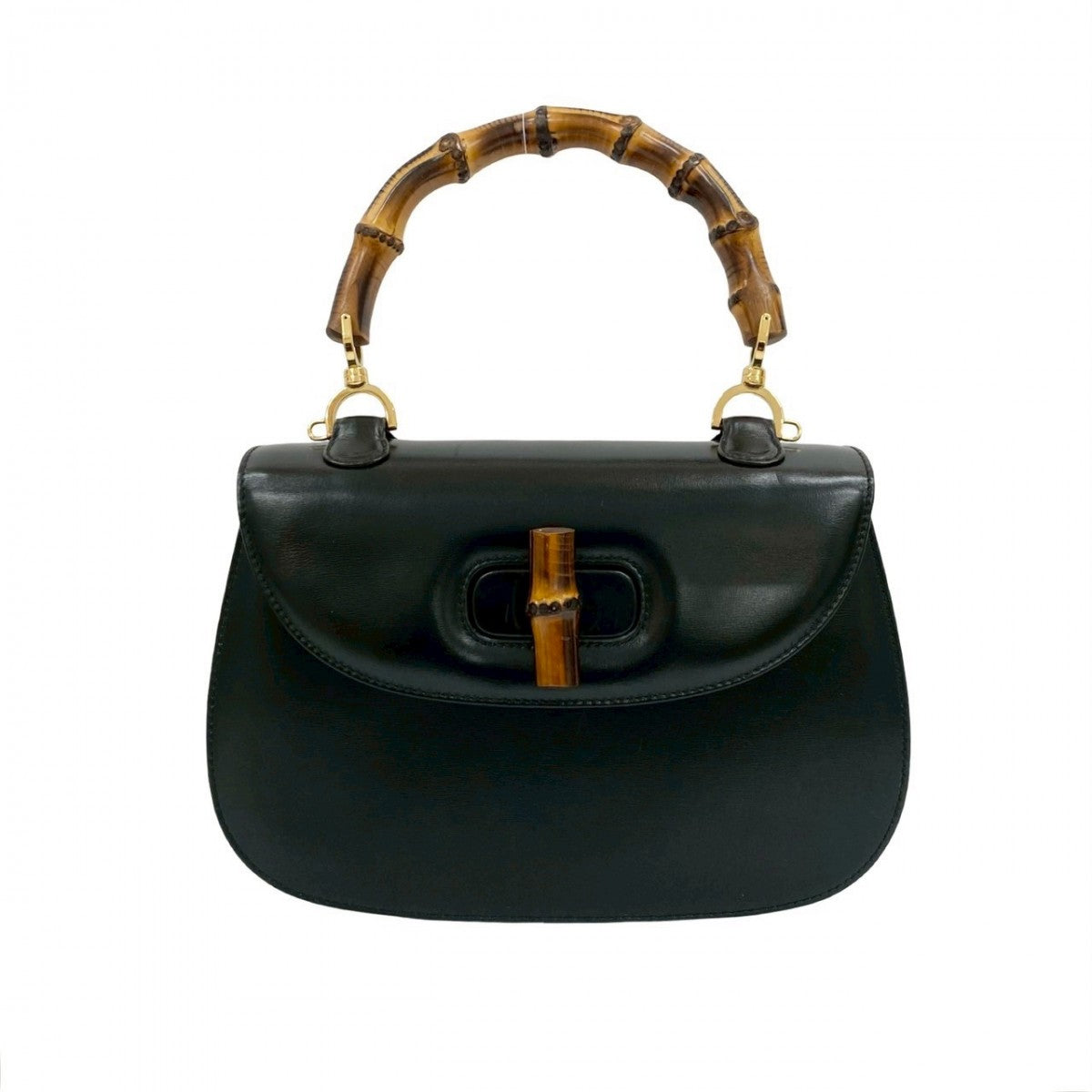 GUCCI Shoulder Bag leather black Bamboo