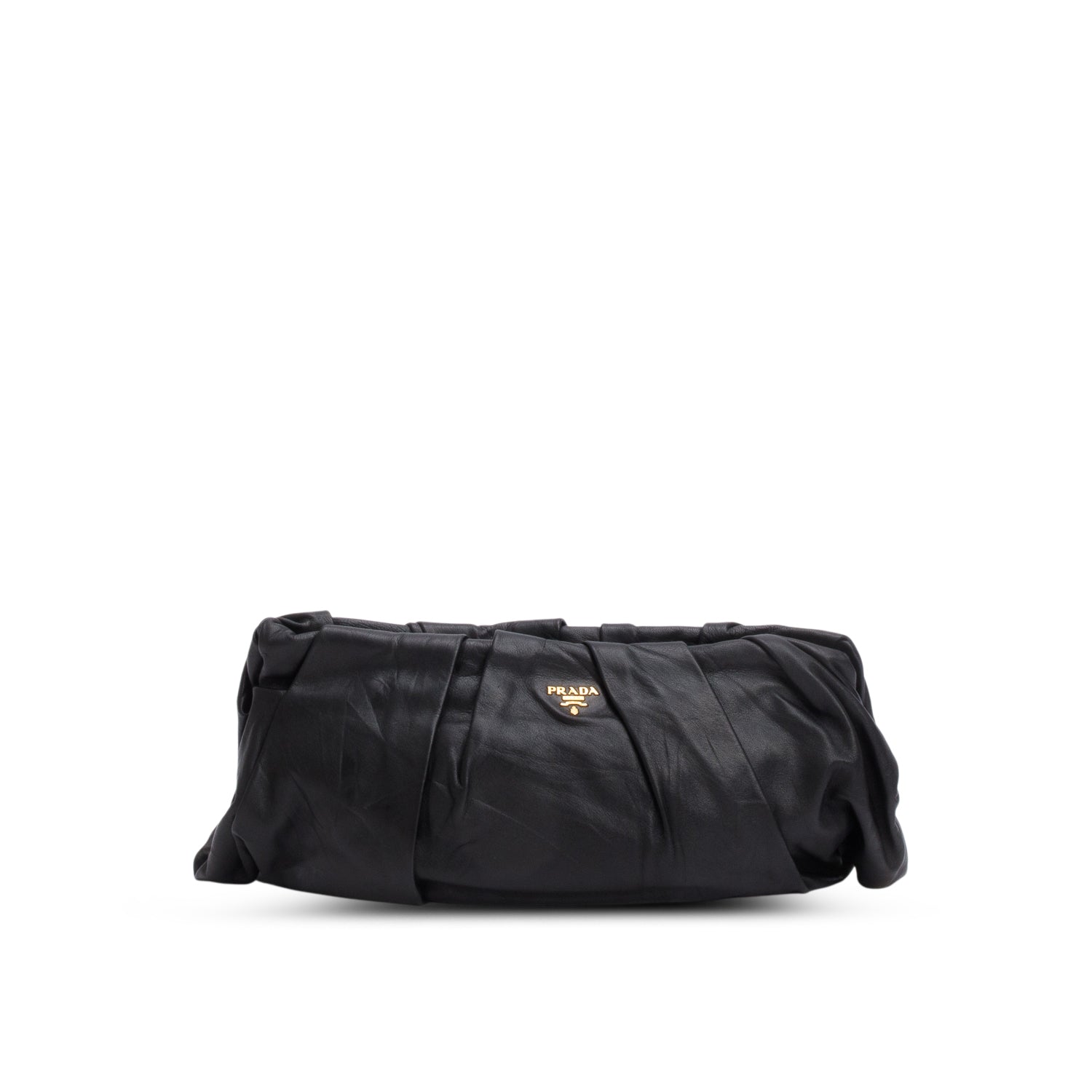 Prada Black Nappa Soft Pleated Clutch