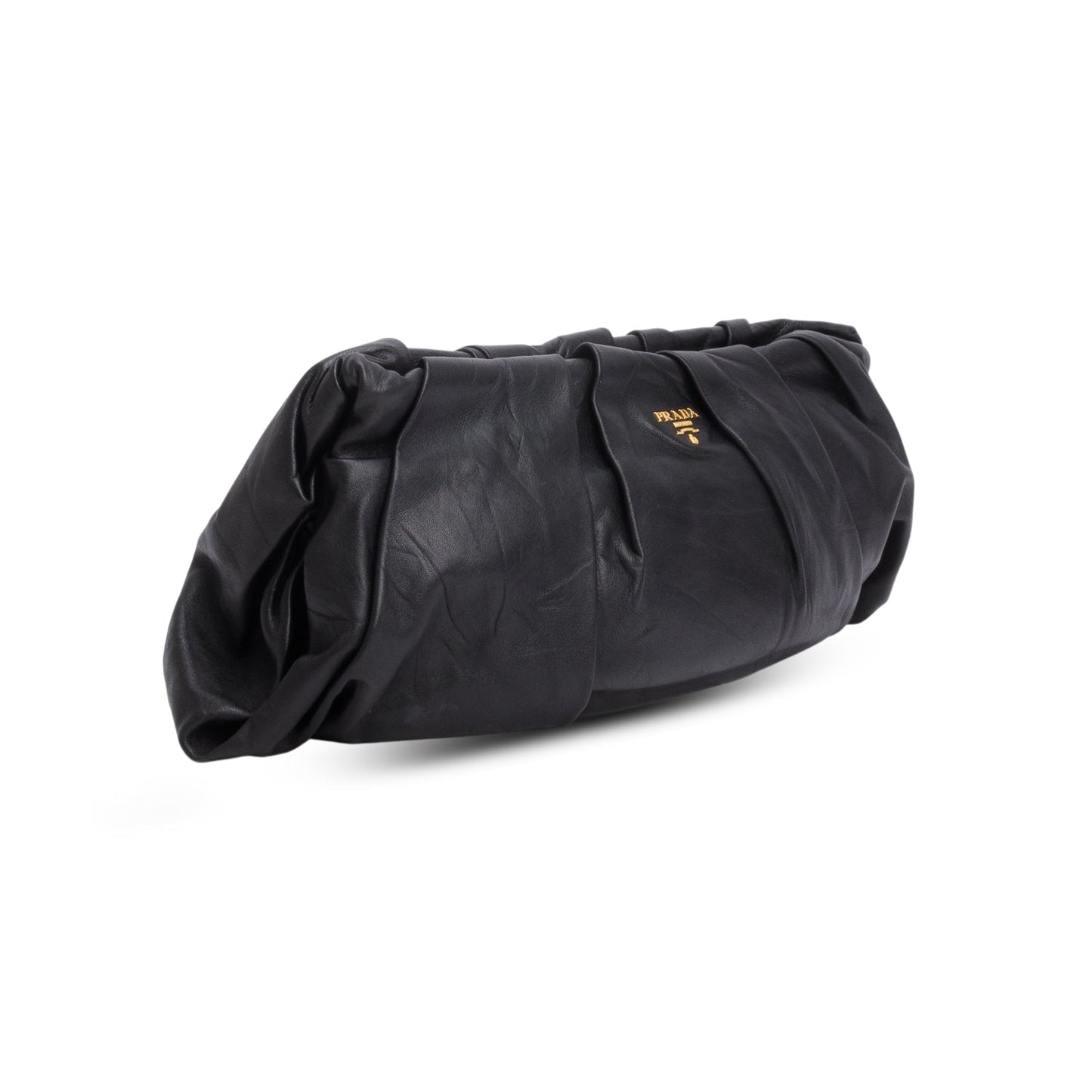 Prada Black Nappa Soft Pleated Clutch