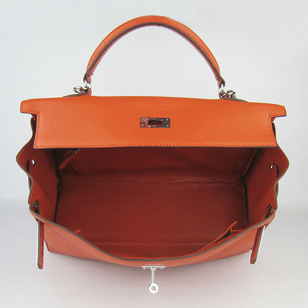 Luxury Hermes Kelly 35cm Togo Leather Handbag Orange/Silver